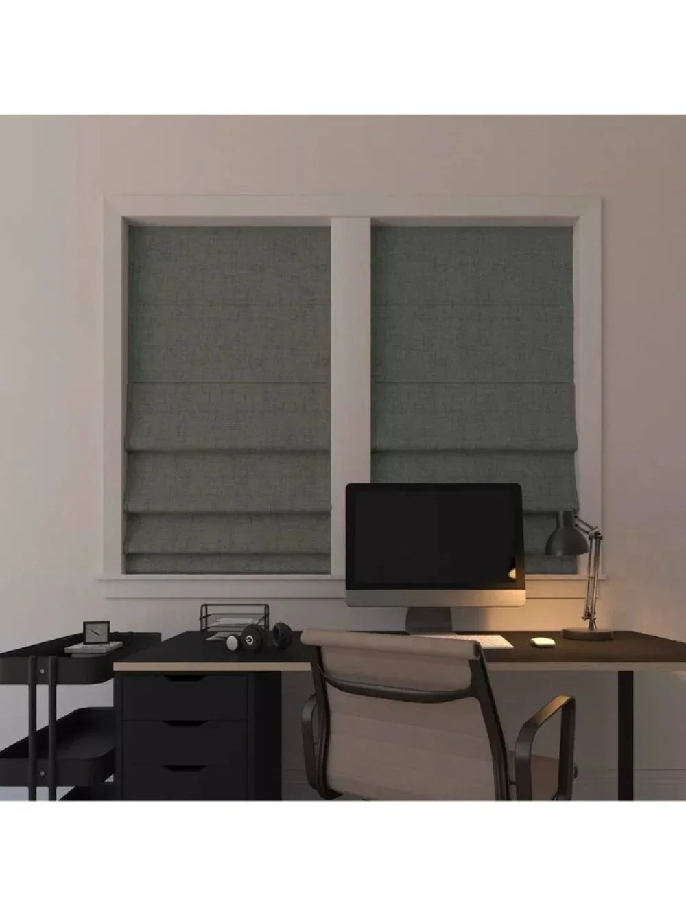 Sun Zero Somerton 100% Blackout Cordless Roman Window Shade Gray 33